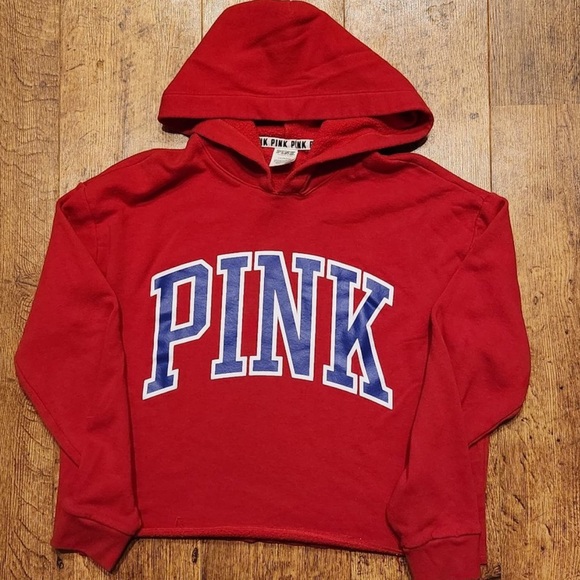 WOMENS VS PINK CROPPED RAW HEM LOGO PULLOVER HOODIE SIZE MEDIUM - Picture 3 of 7